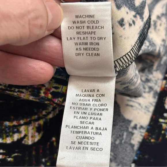 Maggy London Black Abstract Baroque Bodycon Midi Dress Mock Neck Cutout Sz10 NEW - Picture 10 of 16